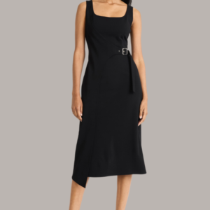 Scuba Fabric Strappy Dress (with Buckles) | Black