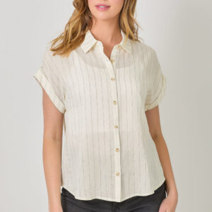 Rolled Up Sleeve Stripe Top | Ivory, Seafoam Green