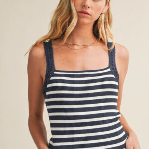 Sleeveless Crochet Strap Striped Tank | Midnight