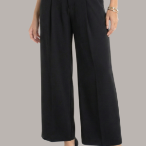 Wide Leg Pleated Trouser | Black