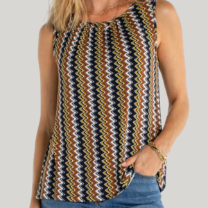 Sleeveless Knit Top with Keyhole | Black/Navy/Gold
