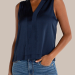 Sleeveless V-Neck Woven Knit Top | Black, Navy, Whipped Cream