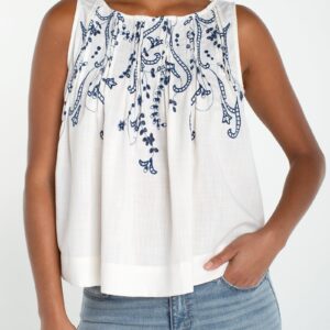 Sleeveless Boat Neck Woven Top with Pin Tucks | Cream