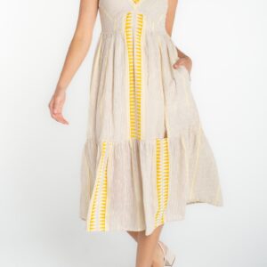 Sleeveless Midi Dress | Cream/Brown Stripe
