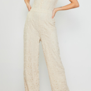 Ruffle Sleeve Eyelet Jumpsuit | Ivory