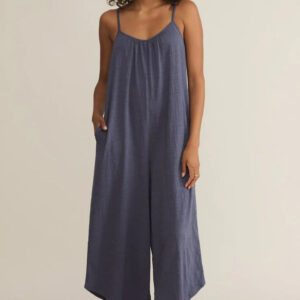 Textured Flared Jumpsuit | Worn Blue