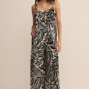 Flared Leaf Jumpsuit | Black