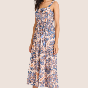 Square Neck Batik Maxi Dress | Navy/Mocha